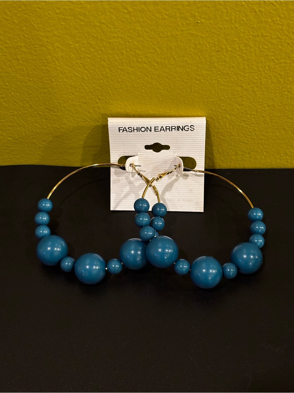 Gold Hoop Earrings with Teal Beads